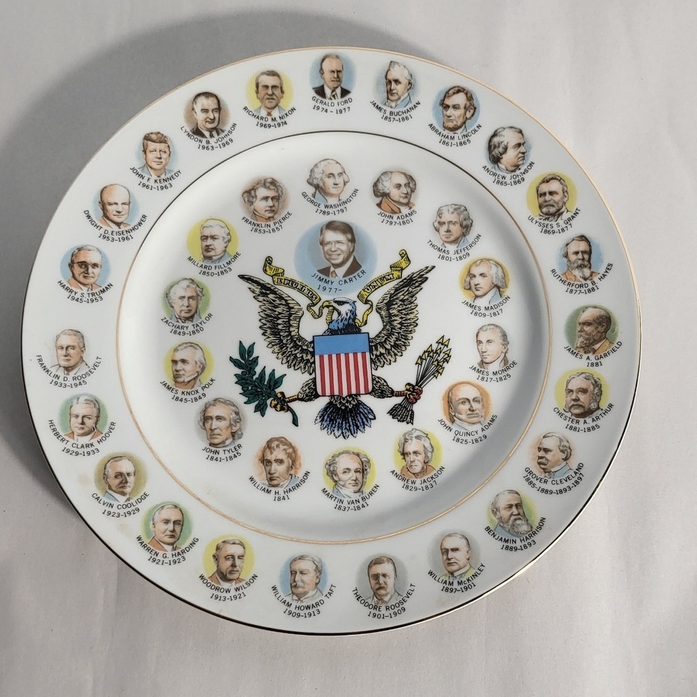 Vintage US Presidents Collector Plate Jimmy Carter 1977 Gold Trim Decorative